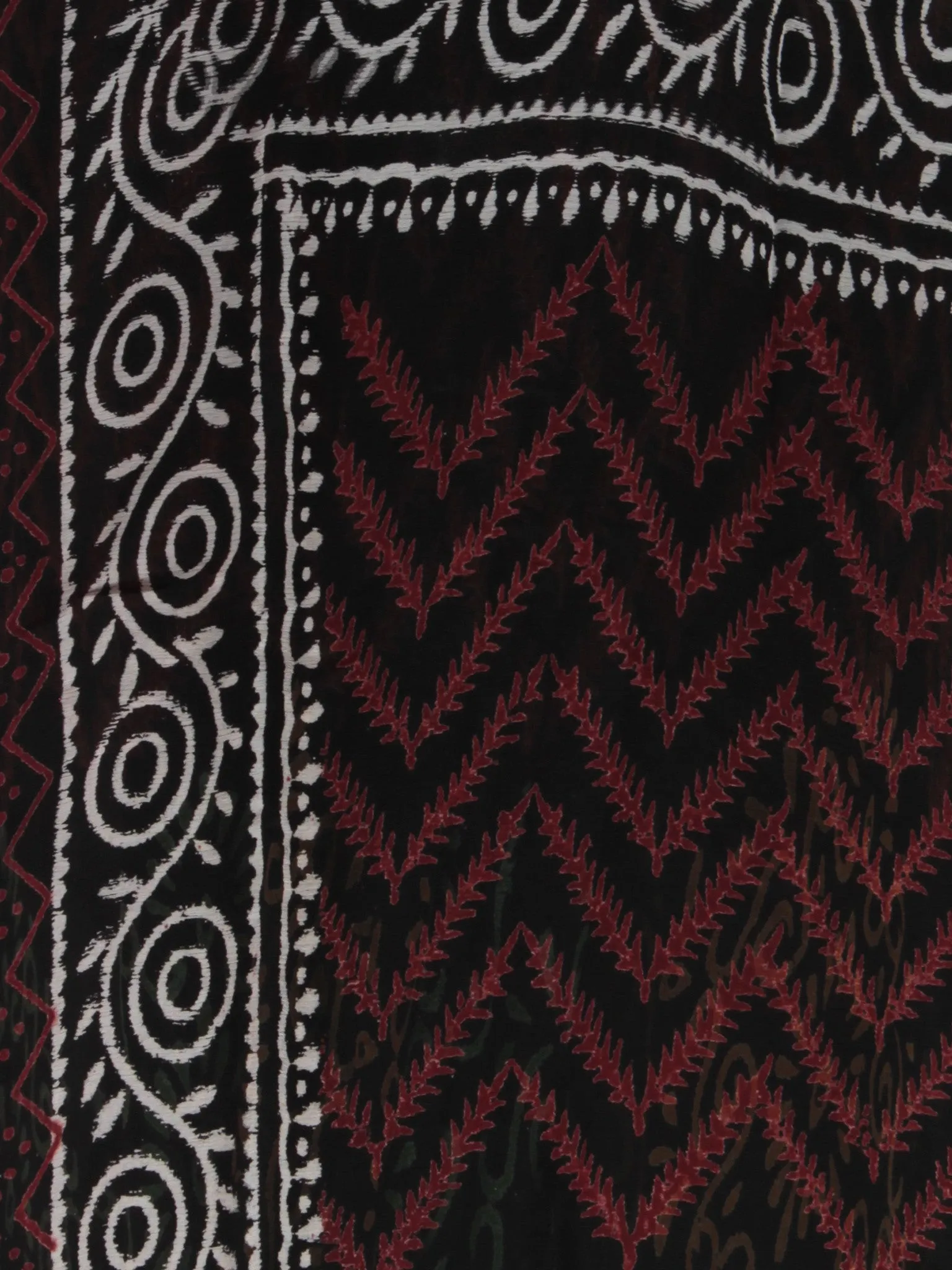 Black White Yellow Green Maroon Hand Block Printed Chiffon Saree - S031701679