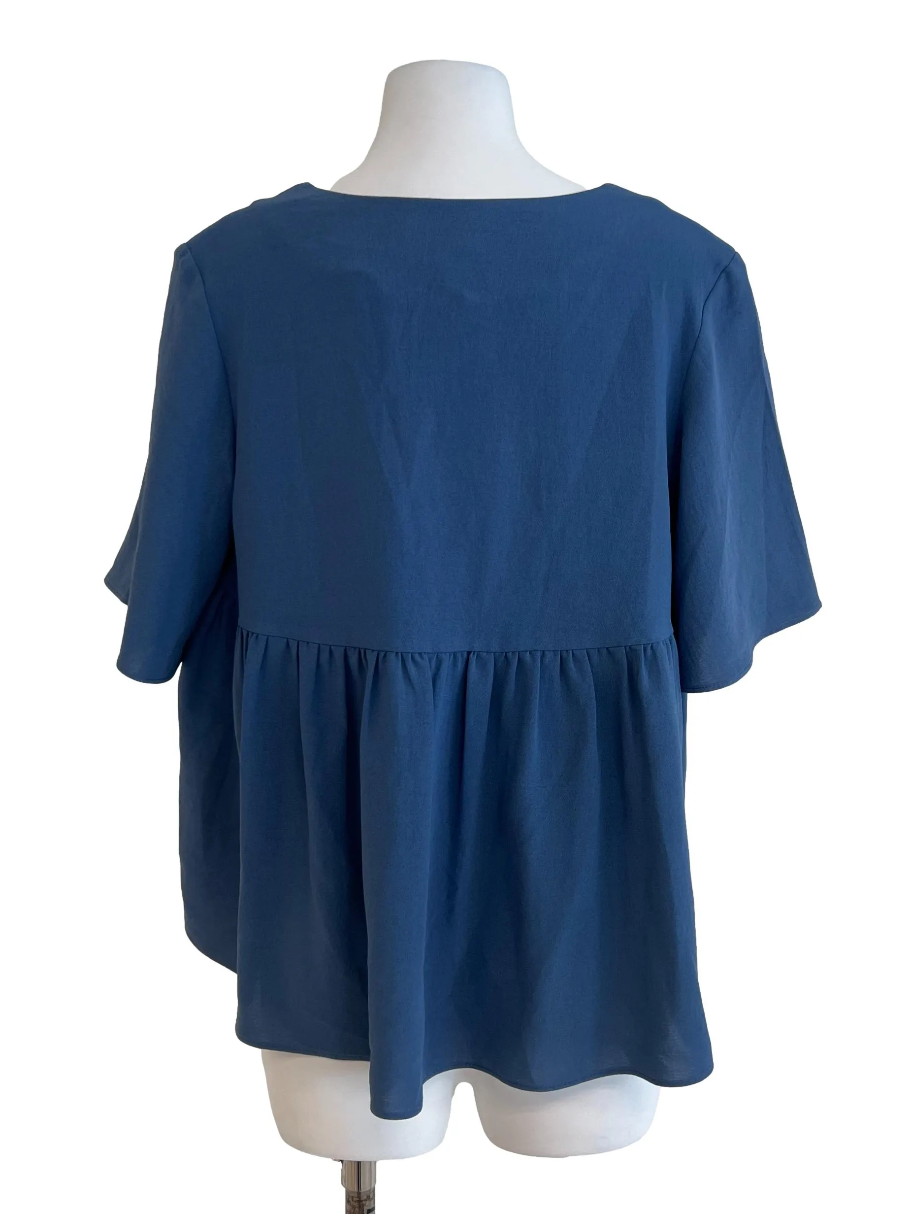 Blue Button Ruffle Top TCL