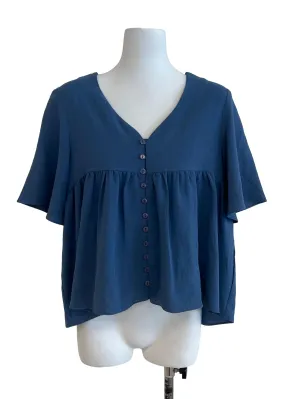 Blue Button Ruffle Top TCL