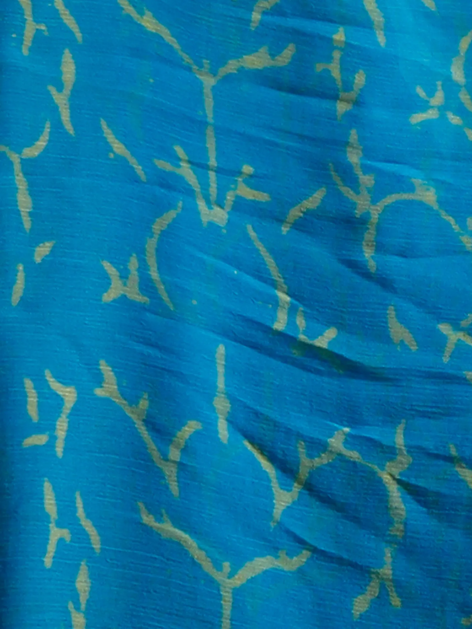 Blue Green Yellow Hand Block Printed Chiffon Saree with Zari Border - S031702808