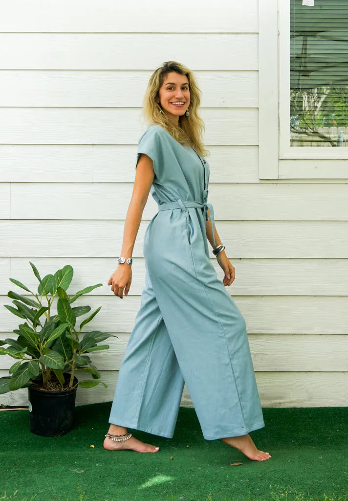 Blue Organic Cotton Jumpsuits with Pockets