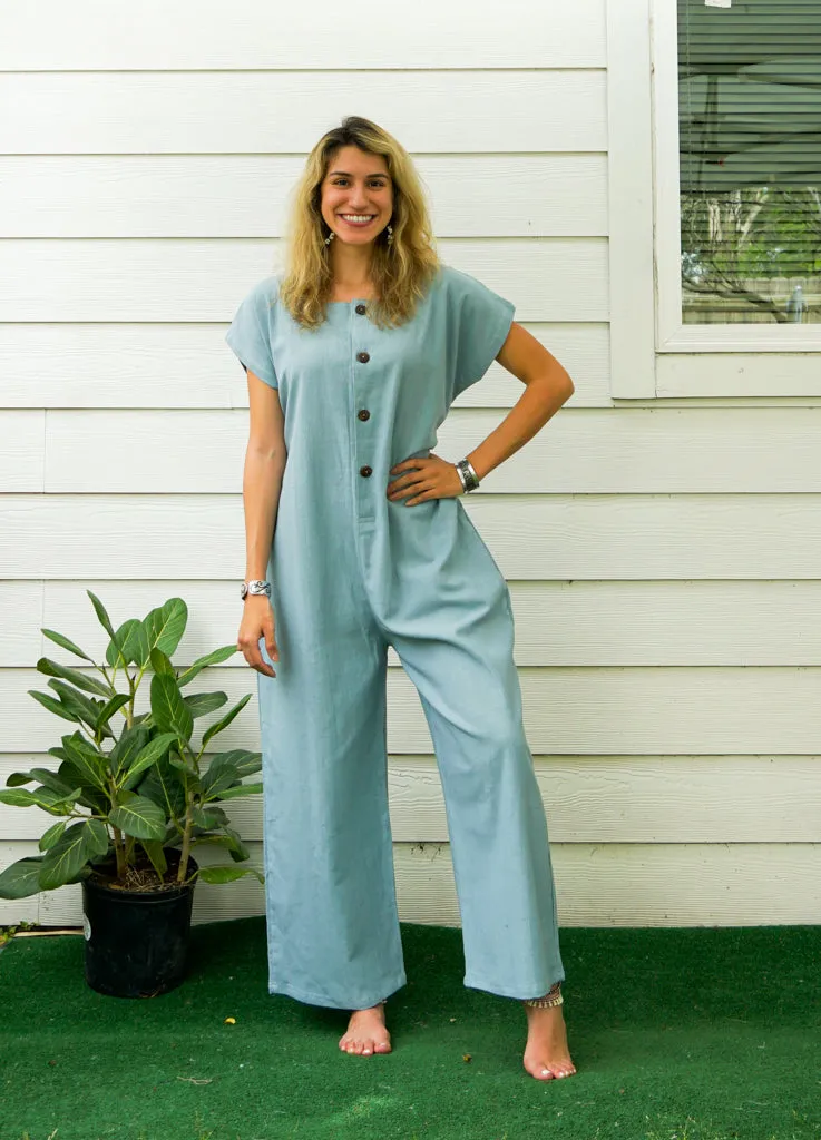 Blue Organic Cotton Jumpsuits with Pockets