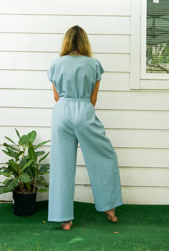 Blue Organic Cotton Jumpsuits with Pockets