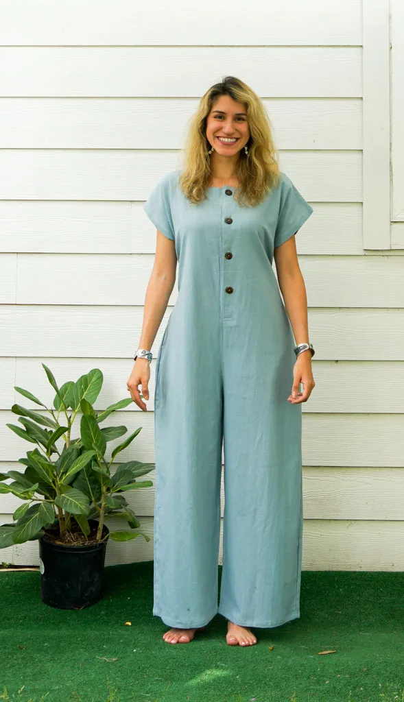 Blue Organic Cotton Jumpsuits with Pockets