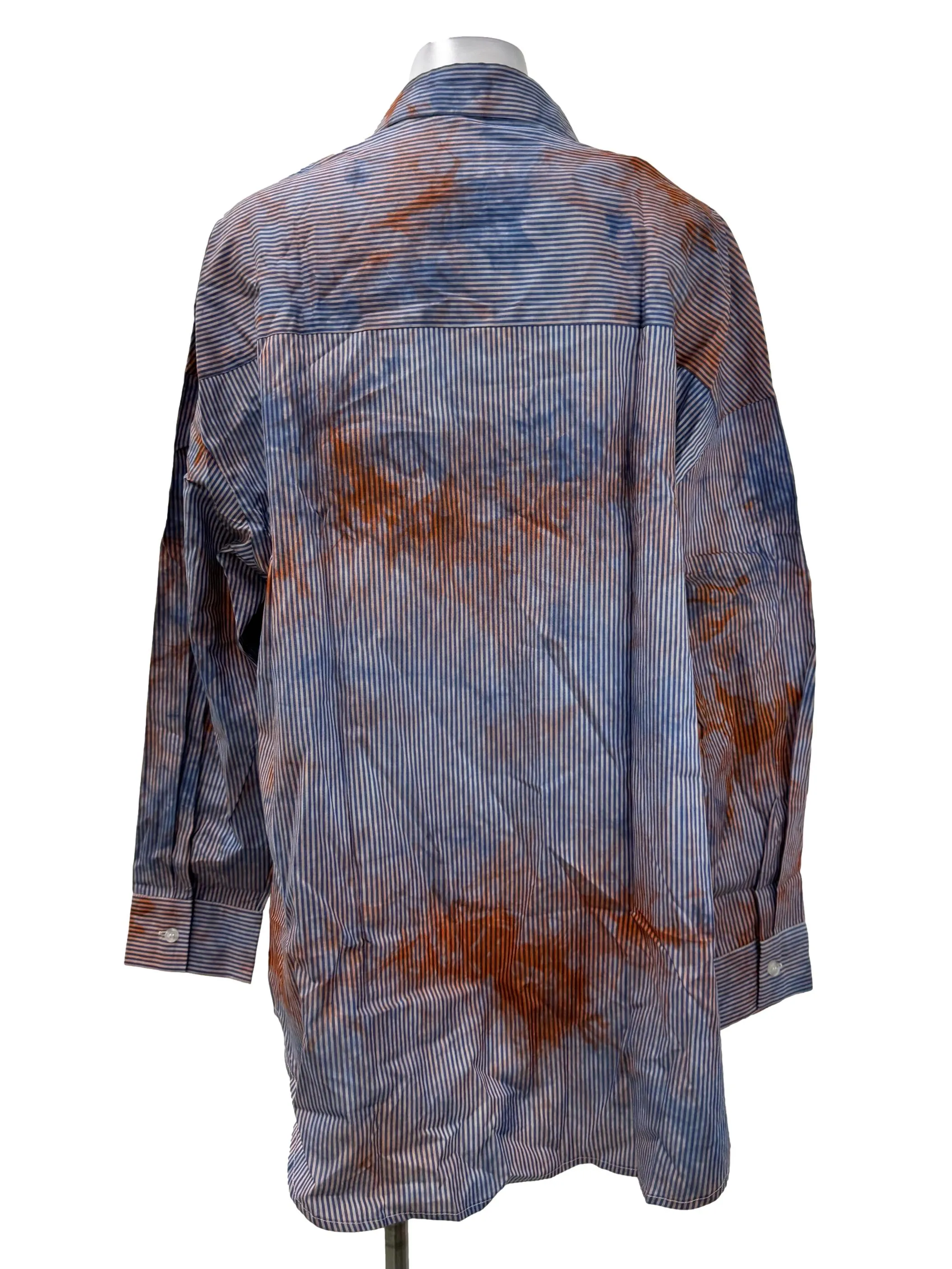 Blue Printed Stripes Button Up Blouse