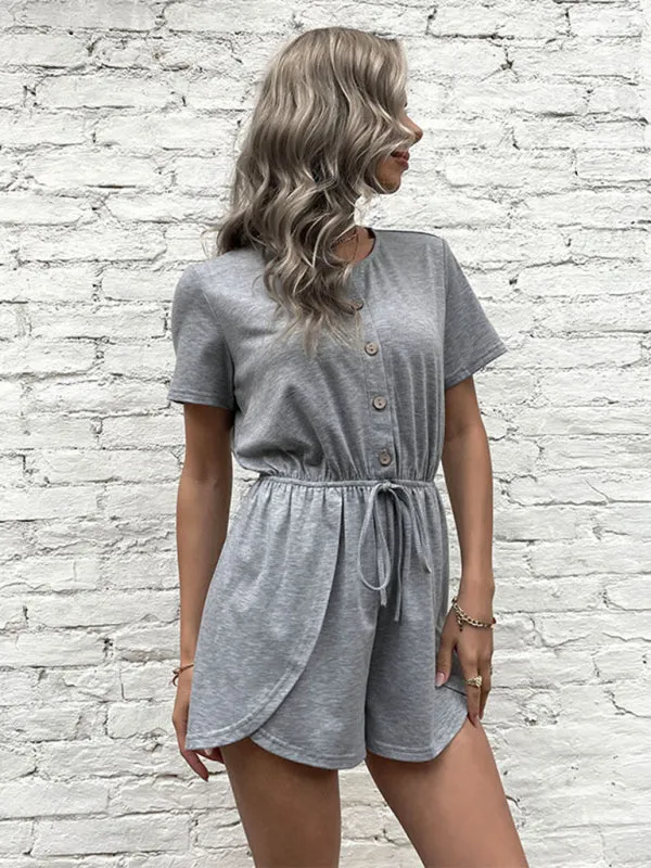 Boho Casual Grey Button Up Romper Outfit