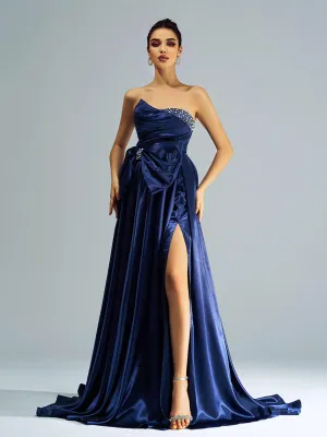 Bowknot Ruched Beaded Evening Dress GZ60067