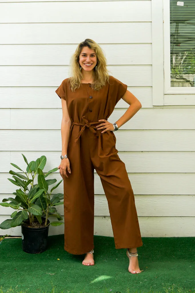 Brown Organic Cotton Jumpsuits with Pockets