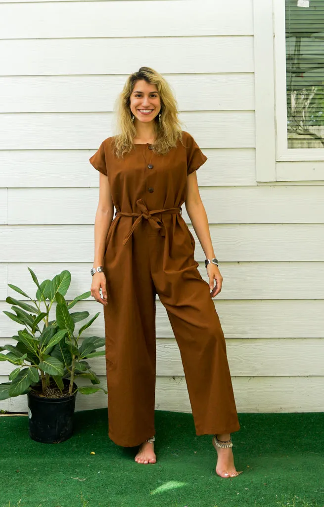 Brown Organic Cotton Jumpsuits with Pockets