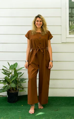 Brown Organic Cotton Jumpsuits with Pockets