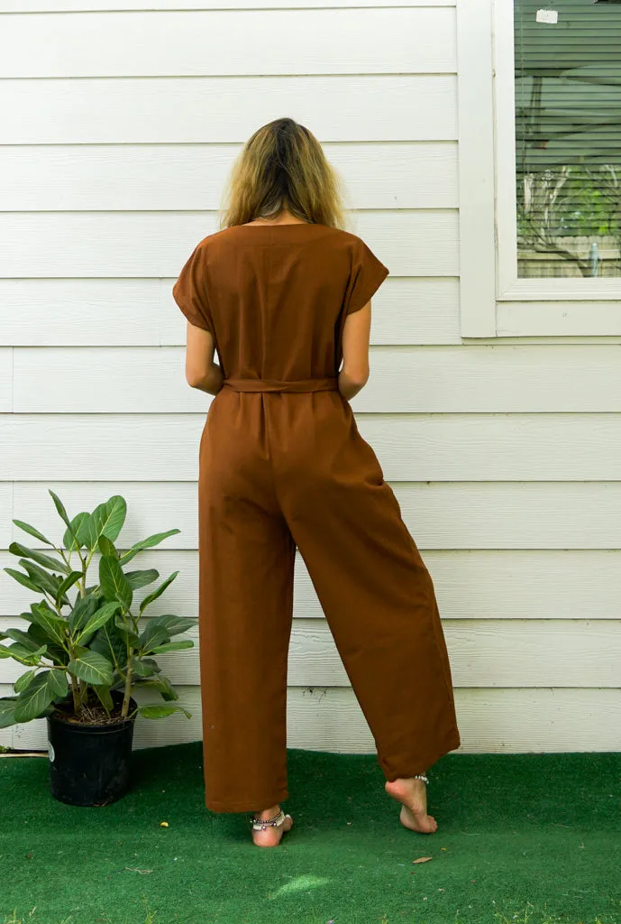 Brown Organic Cotton Jumpsuits with Pockets