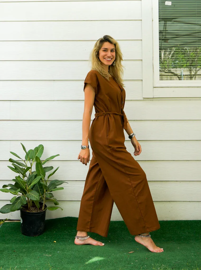 Brown Organic Cotton Jumpsuits with Pockets