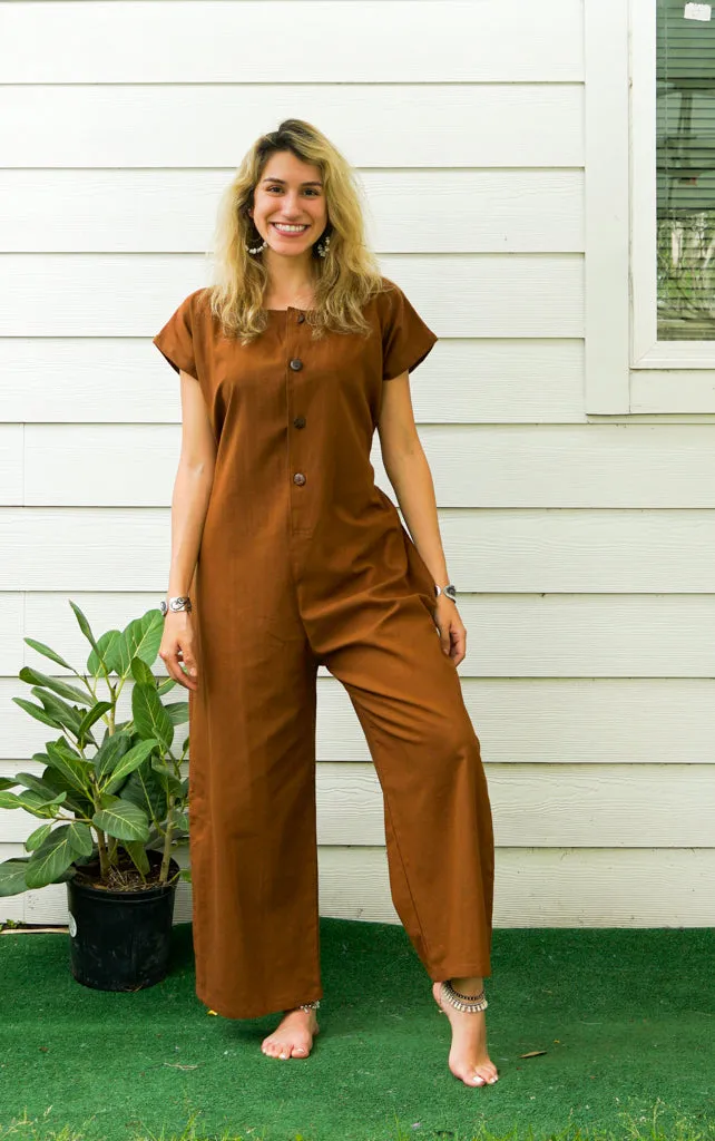 Brown Organic Cotton Jumpsuits with Pockets