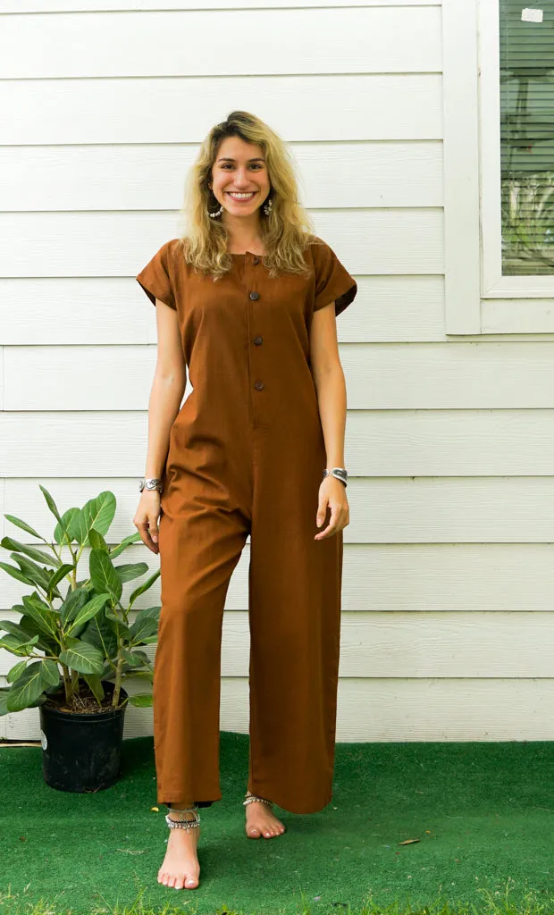 Brown Organic Cotton Jumpsuits with Pockets