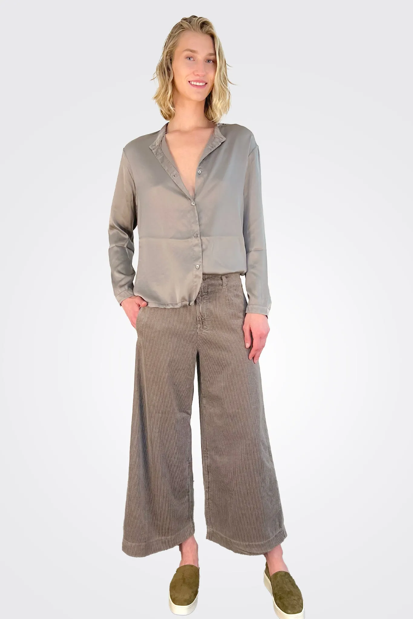 Button Down Tie Shirt - Taupe