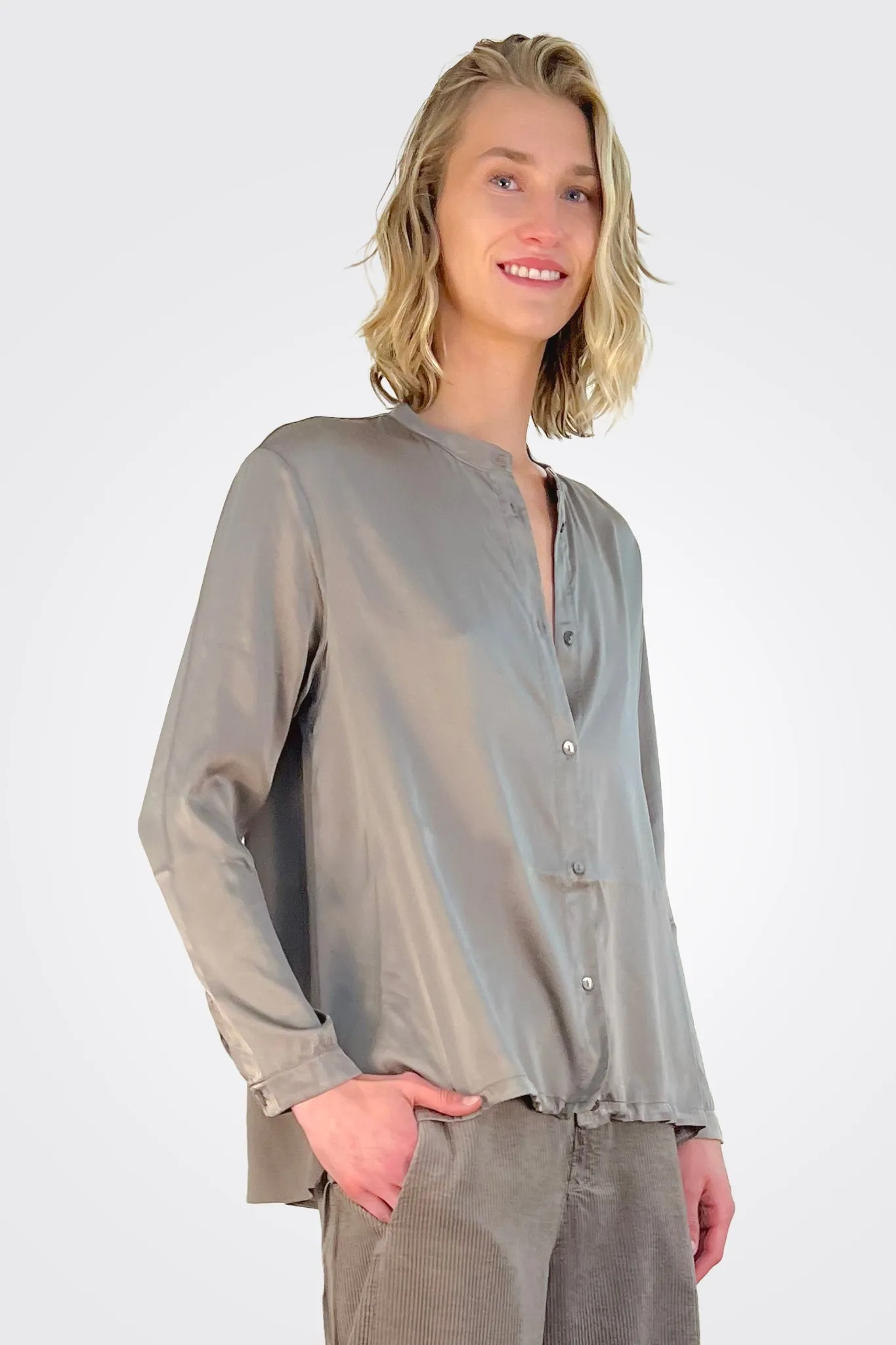 Button Down Tie Shirt - Taupe