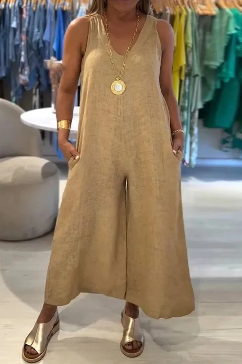 Casual Distressed Pocket V Neck Loose Jumpsuits(4 Colors)