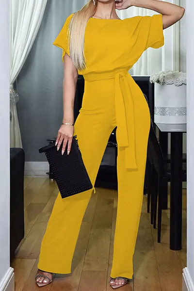 Casual Elegant Solid Strap Design O Neck Straight Jumpsuits(7 Colors)