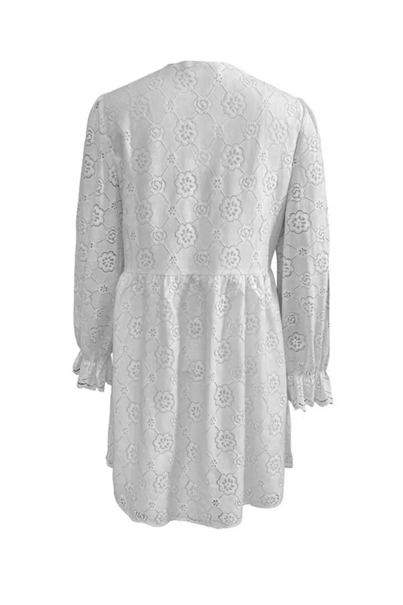 Casual Hook Flower Buttons V Neck A Line Dresses