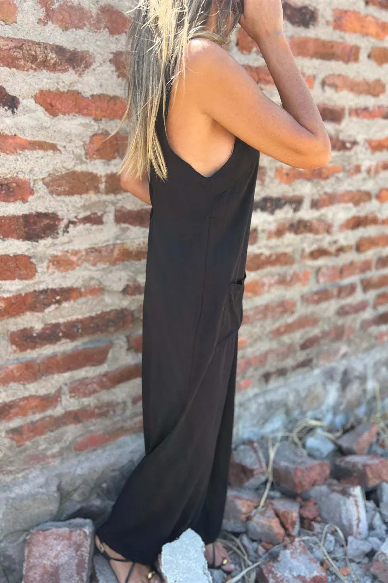 Casual Pocket Buttons Backless U Neck Boot Cut Jumpsuits(3 Colors)