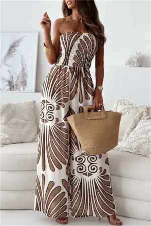 Casual Print Backless Strapless Bodycon Jumpsuits(3 Colors)