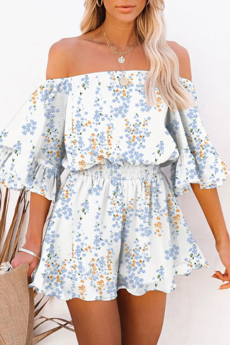 Casual Simplicity Print Patchwork Off the Shoulder Loose Jumpsuits(5 Colors)