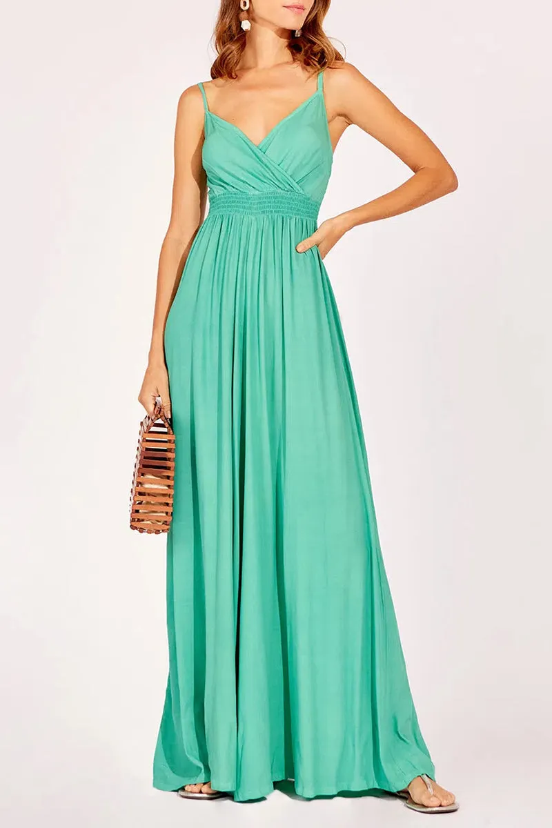Casual Simplicity Solid Backless V Neck Loose Jumpsuits