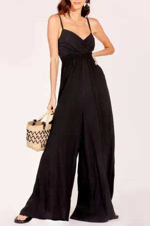 Casual Simplicity Solid Backless V Neck Loose Jumpsuits