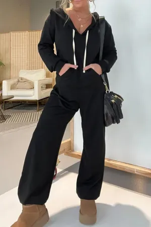 Casual Simplicity Solid Draw String Pocket Hooded Collar Loose Jumpsuits(3 Colors)