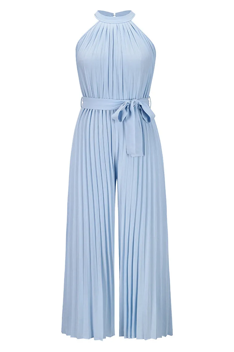 Casual Simplicity Solid Frenulum Fold Halter Loose Jumpsuits(6 Colors)