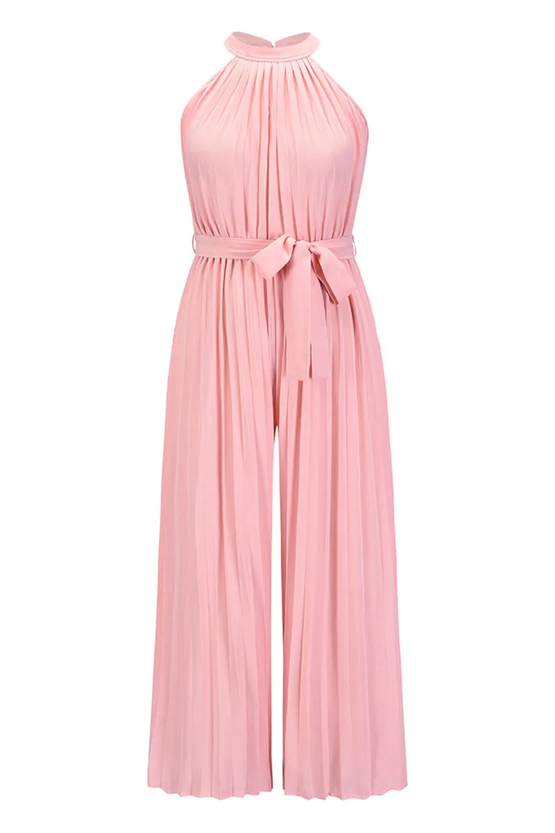 Casual Simplicity Solid Frenulum Fold Halter Loose Jumpsuits(6 Colors)