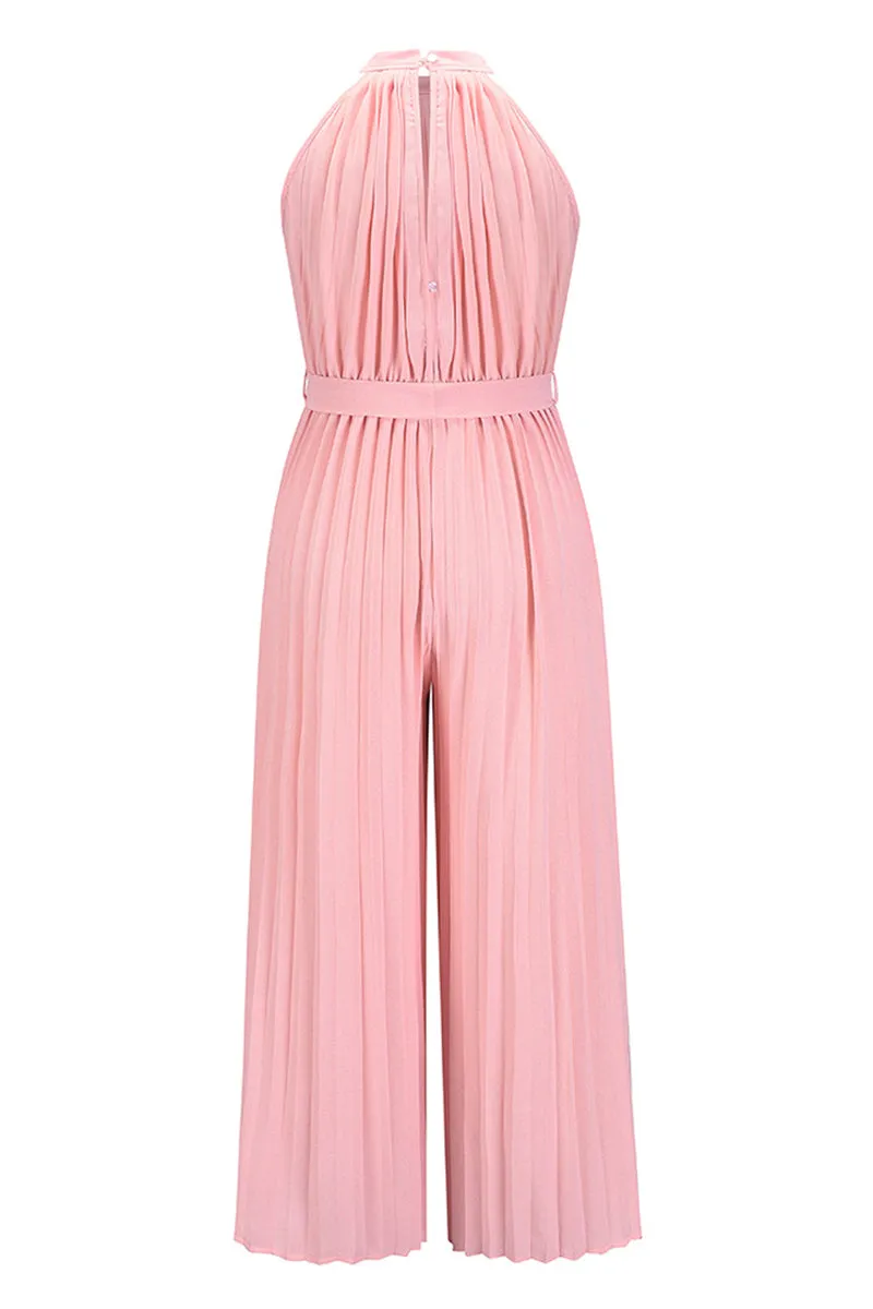 Casual Simplicity Solid Frenulum Fold Halter Loose Jumpsuits(6 Colors)