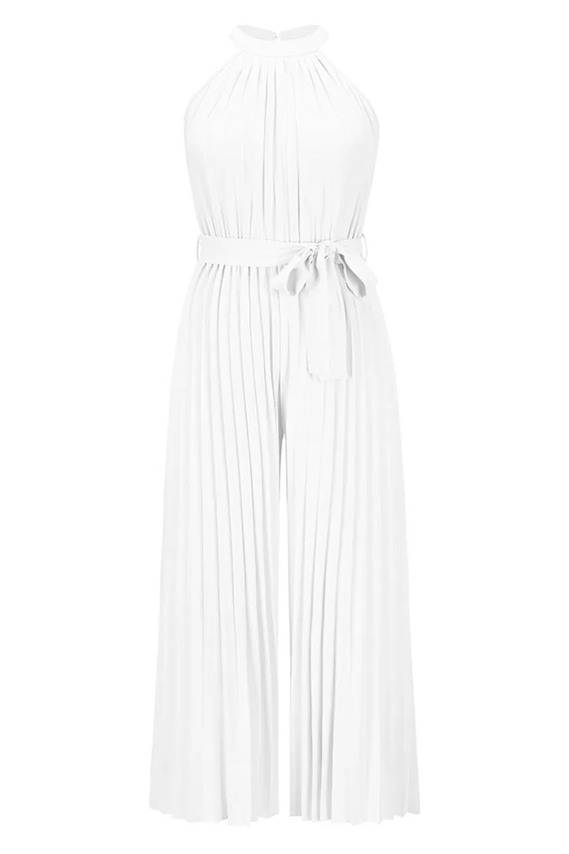 Casual Simplicity Solid Frenulum Fold Halter Loose Jumpsuits(6 Colors)