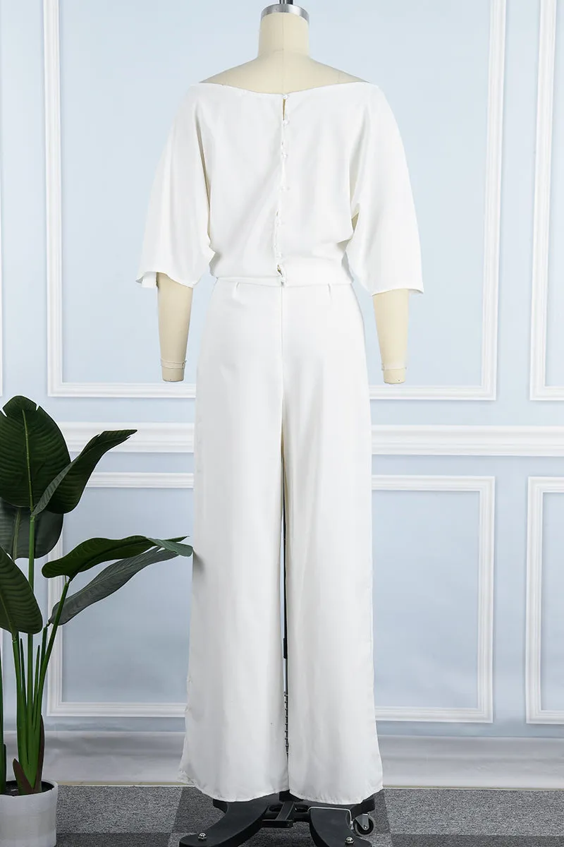 Casual Solid Patchwork One Shoulder Straight Jumpsuits