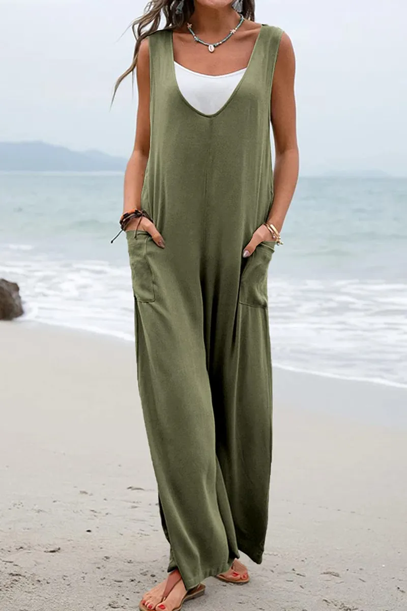 Casual Solid Patchwork U Neck Straight Jumpsuits(5 colors)
