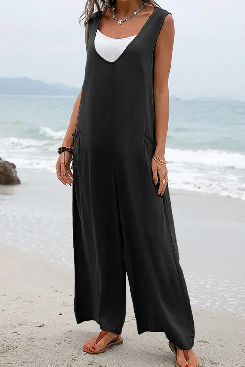 Casual Solid Patchwork U Neck Straight Jumpsuits(5 colors)
