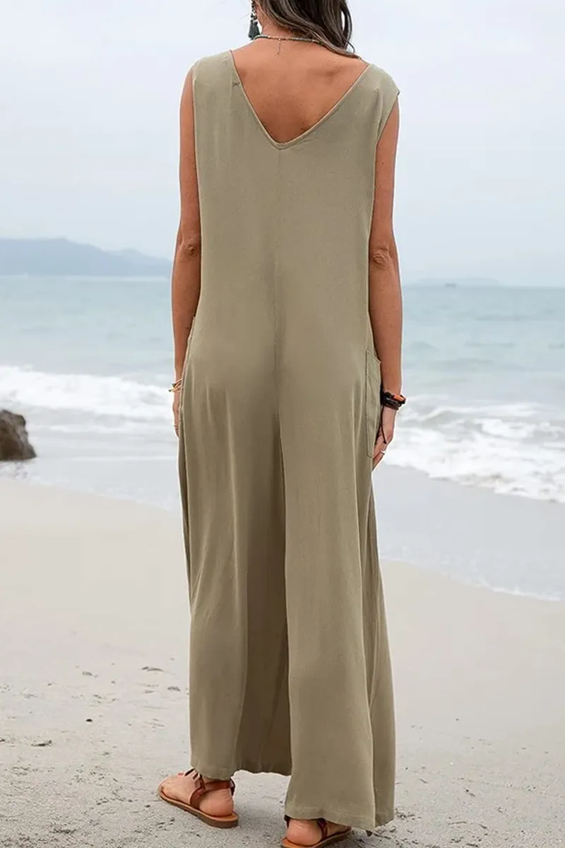 Casual Solid Patchwork U Neck Straight Jumpsuits(5 colors)
