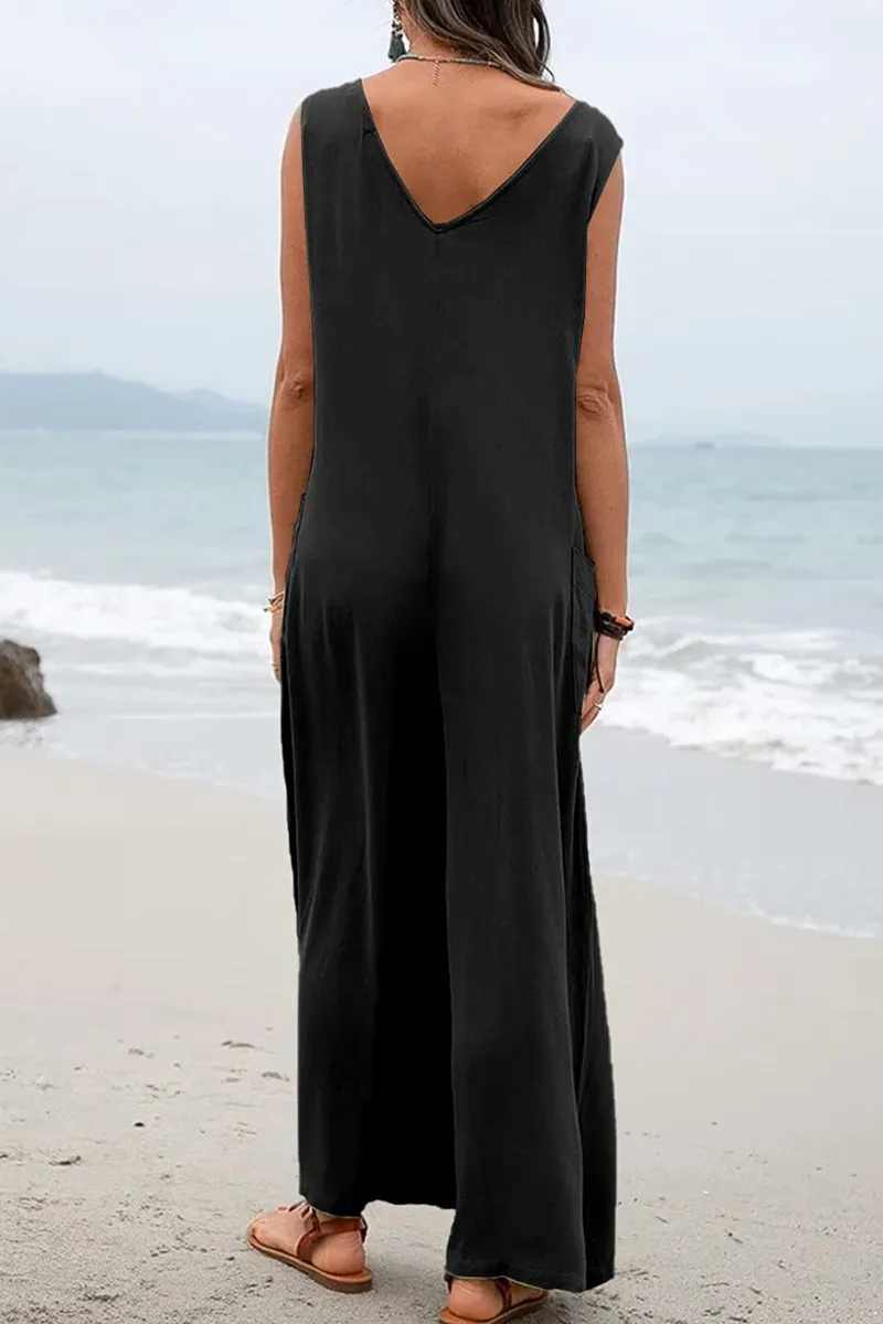 Casual Solid Patchwork U Neck Straight Jumpsuits(5 colors)