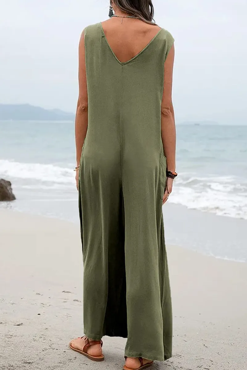 Casual Solid Patchwork U Neck Straight Jumpsuits(5 colors)