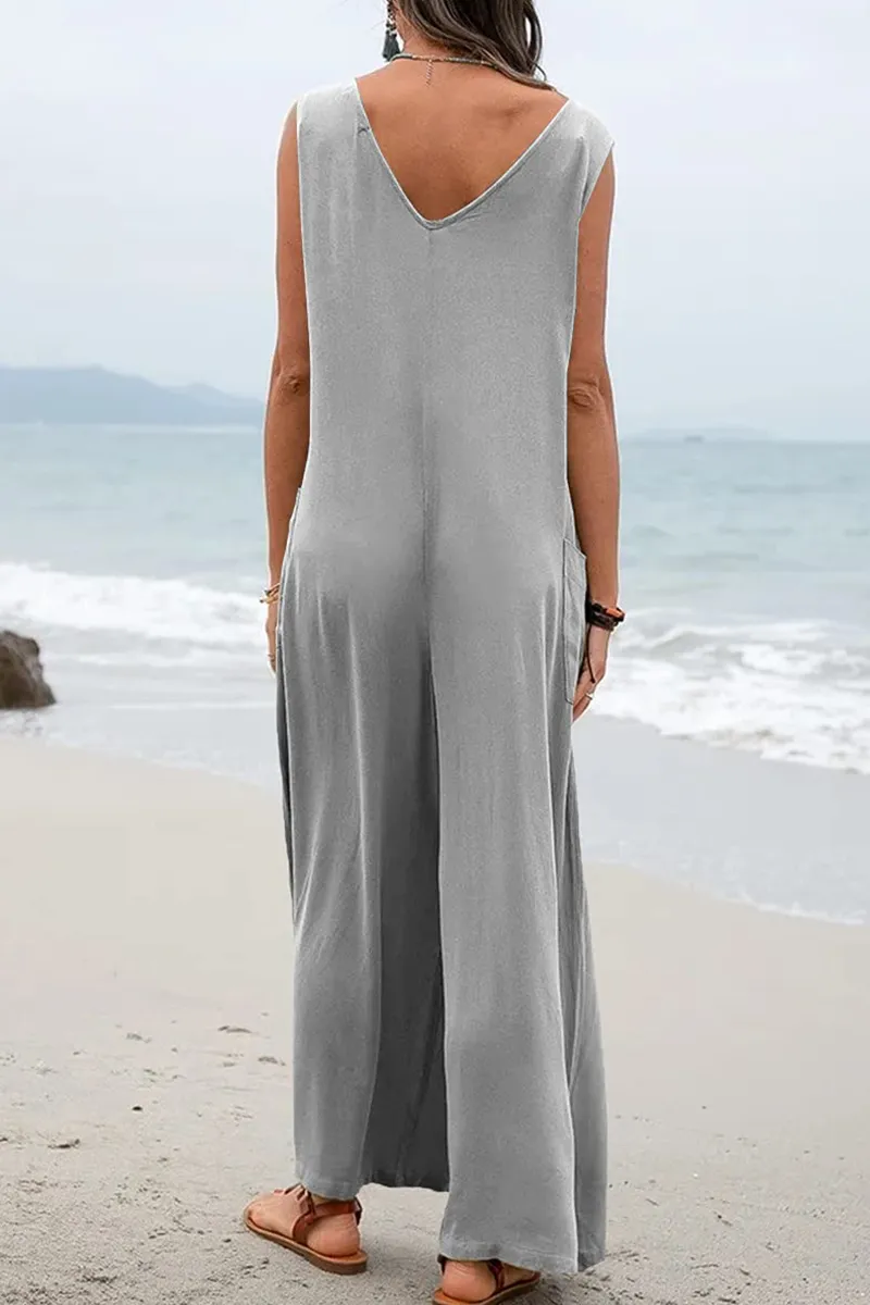 Casual Solid Patchwork U Neck Straight Jumpsuits(5 colors)