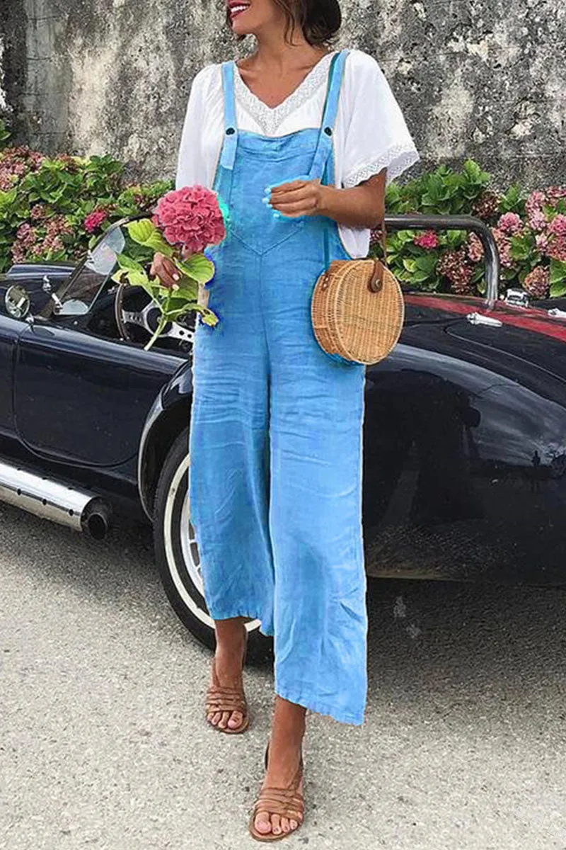 Casual Solid Spaghetti Strap Loose Jumpsuits(5 Colors)