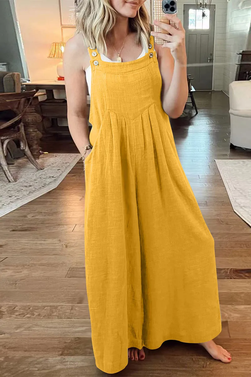 Casual Street Solid Pocket Square Collar Loose Jumpsuits(10 Colors)