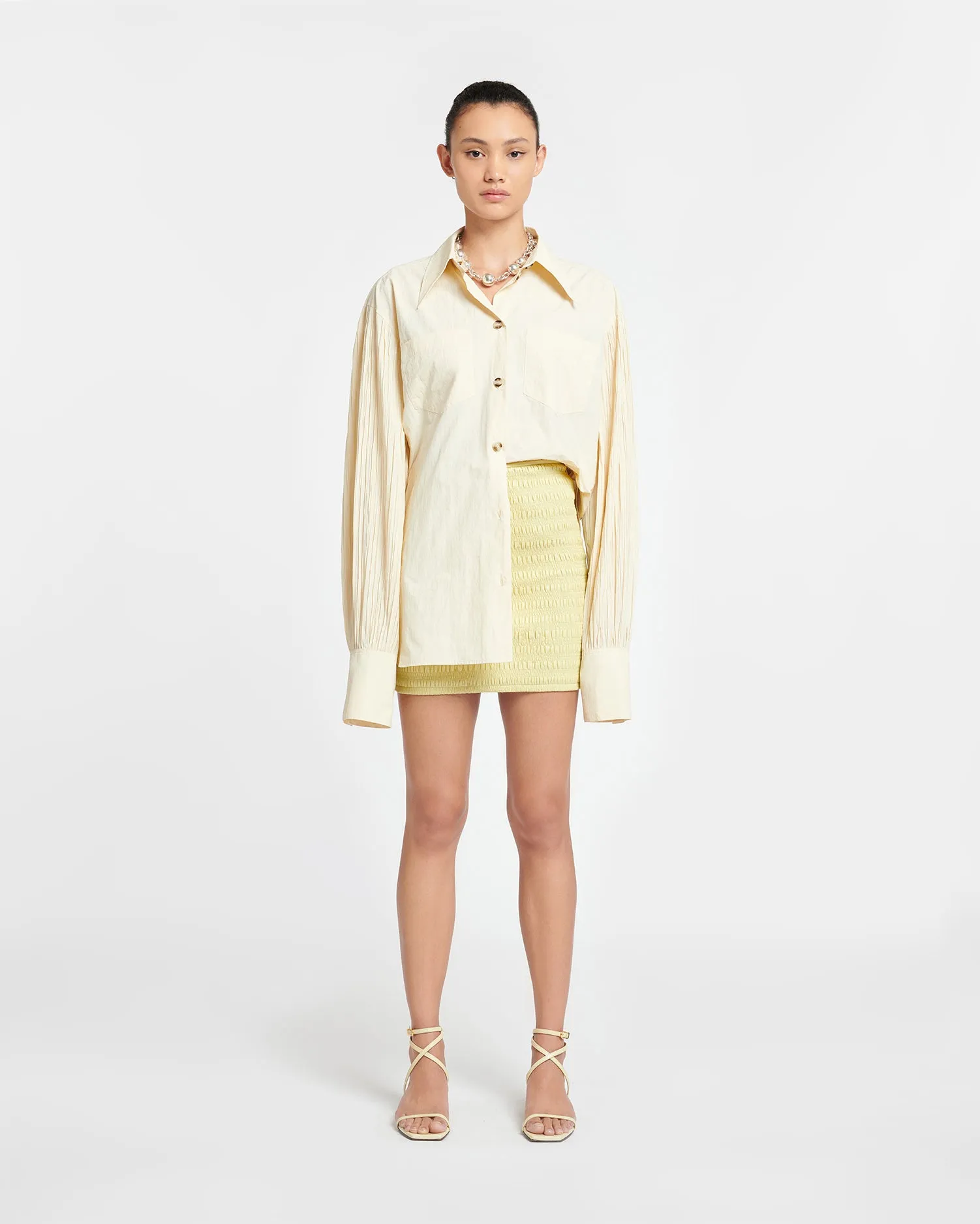 Ceara - SmockedOkobor™ Alt-Leather Mini Skirt - Lemongrass
