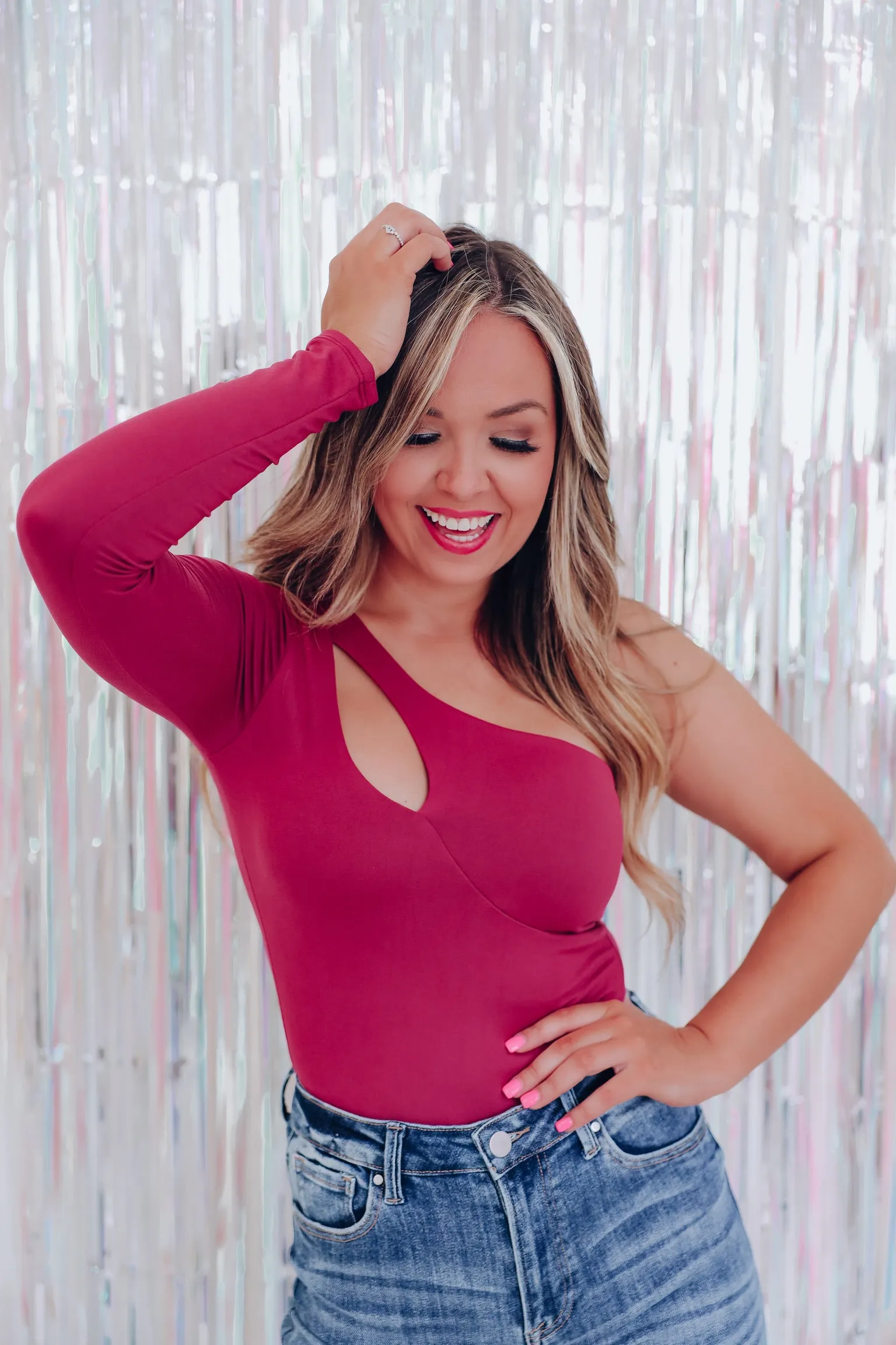 Charismatic Cutout One Shoulder Bodysuit