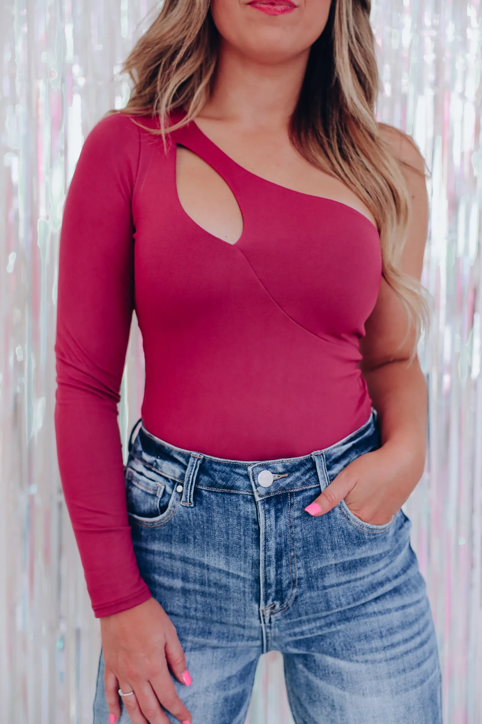 Charismatic Cutout One Shoulder Bodysuit