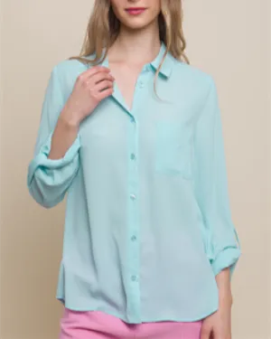 Cher Sheer Long Sleeve Button Up Blouse (Assorted Colors)