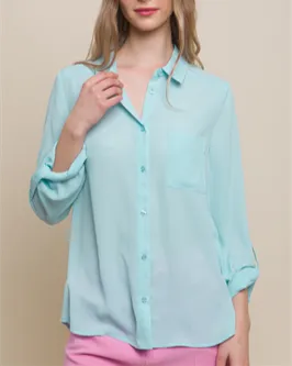 Cher Sheer Long Sleeve Button Up Blouse (Assorted Colors)