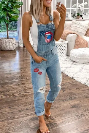 Chicindress Denim Print Suspender Jeans