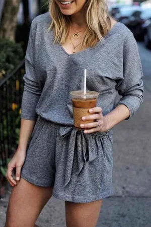 Chicindress V Neck Lace-up Romper(2 Colors)