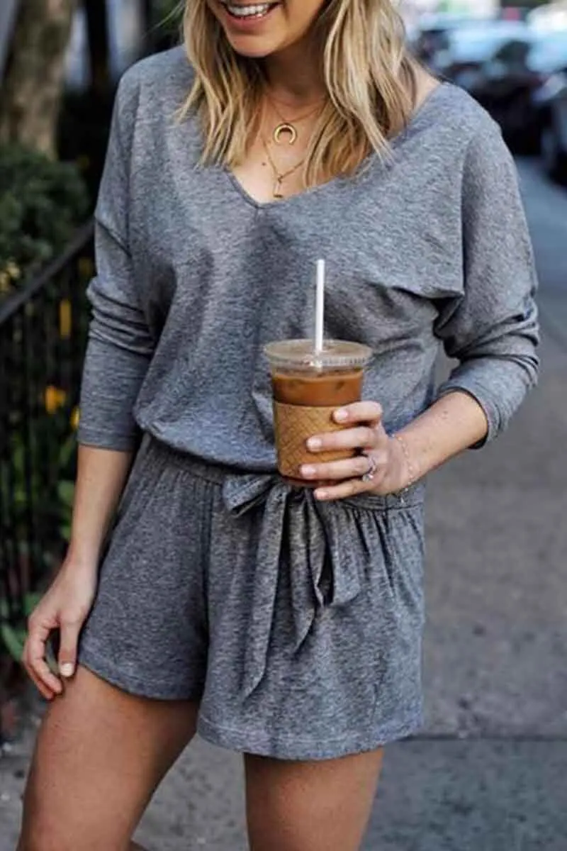 Chicindress V Neck Lace-up Romper(2 Colors)